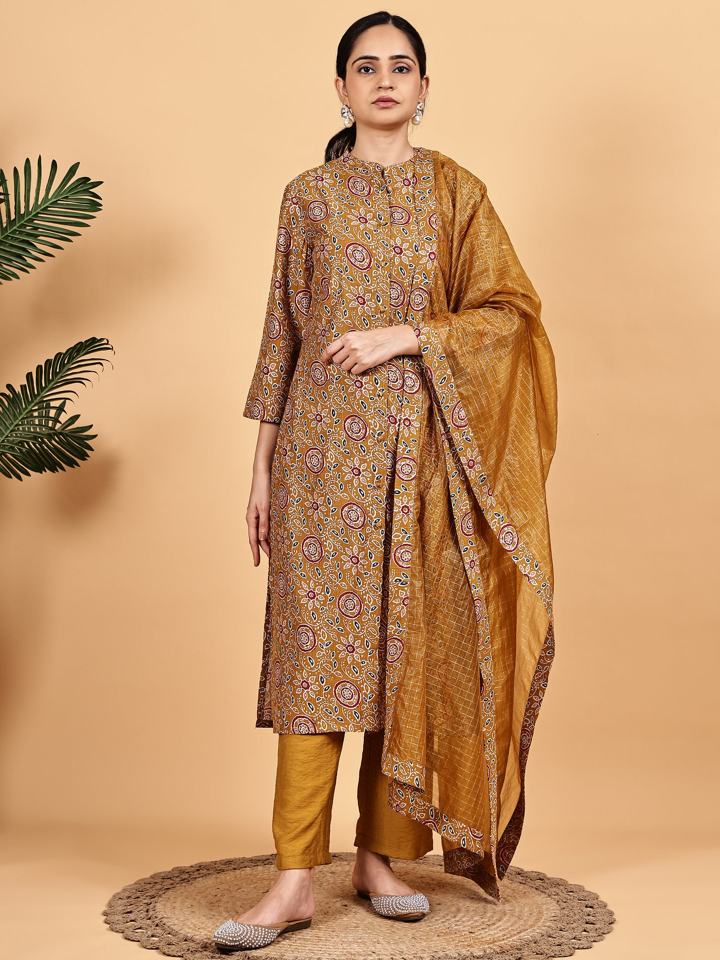 Mustard Printed Kurta Set with Dupatta