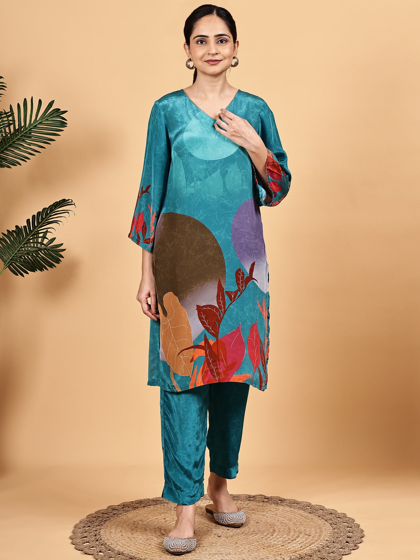 Teal Abstract Print Co-ord Set