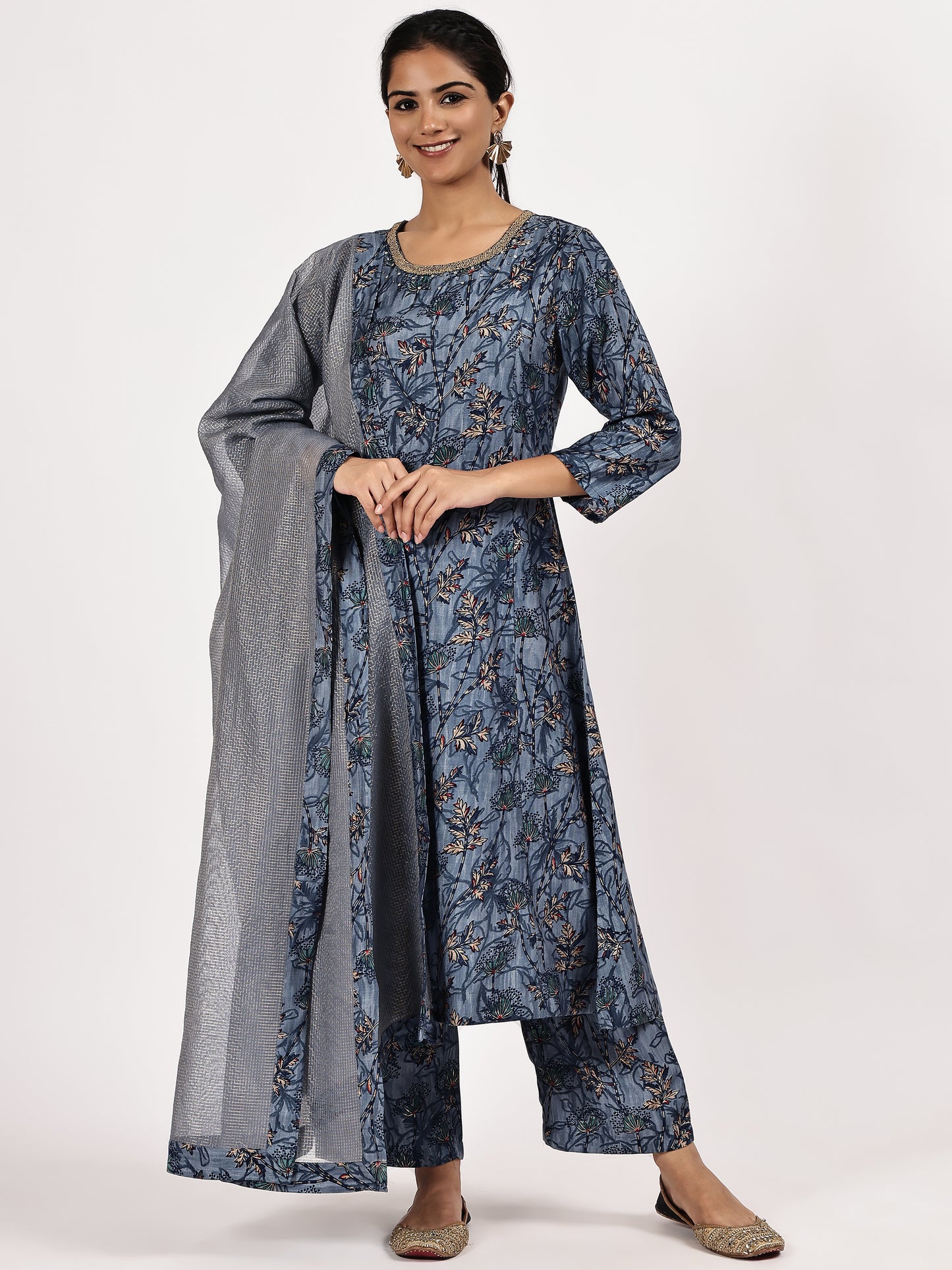 Printed Blue kurta set with dupatta