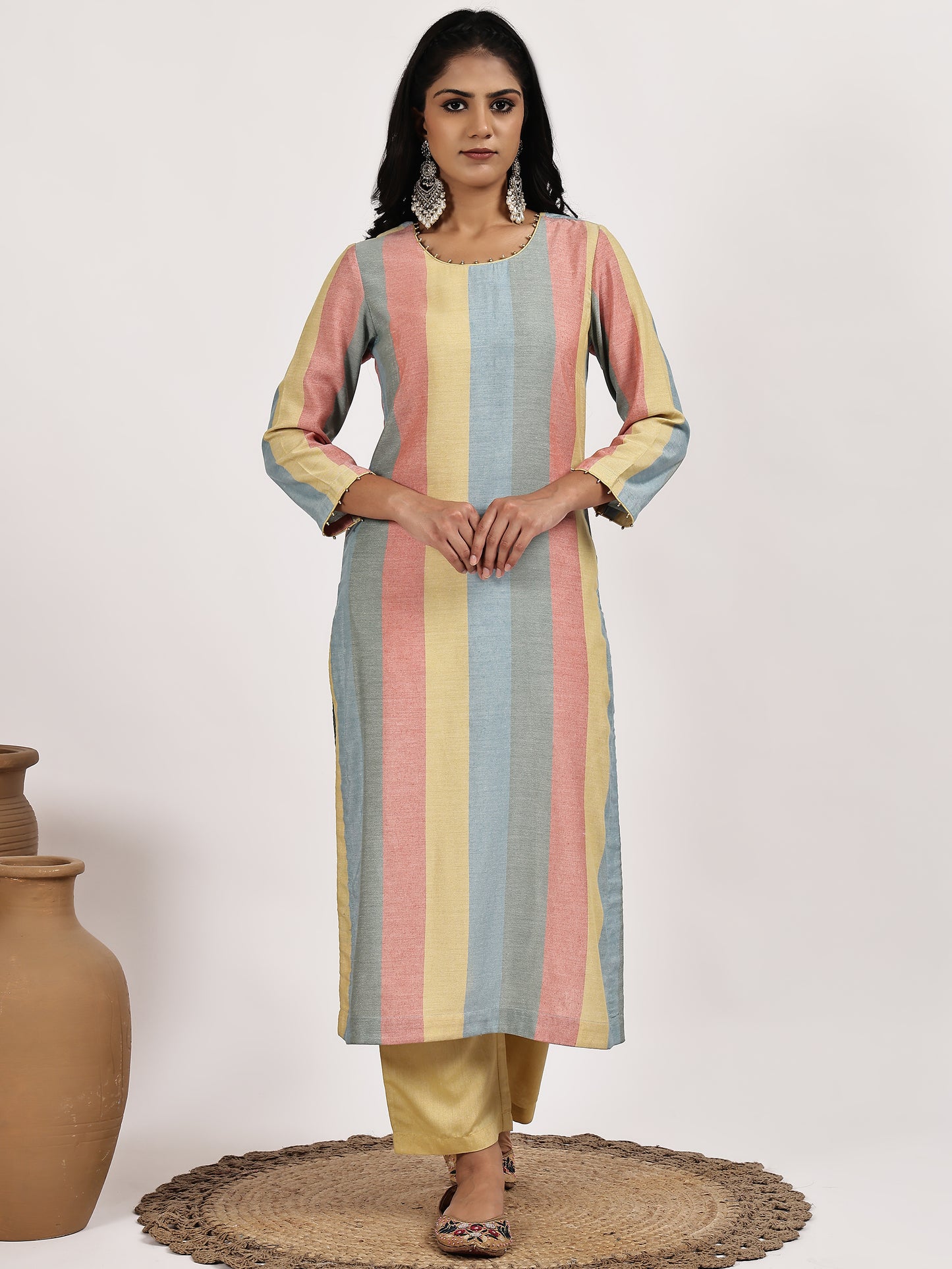 Pastel Stripped Kurta with Solid Pants