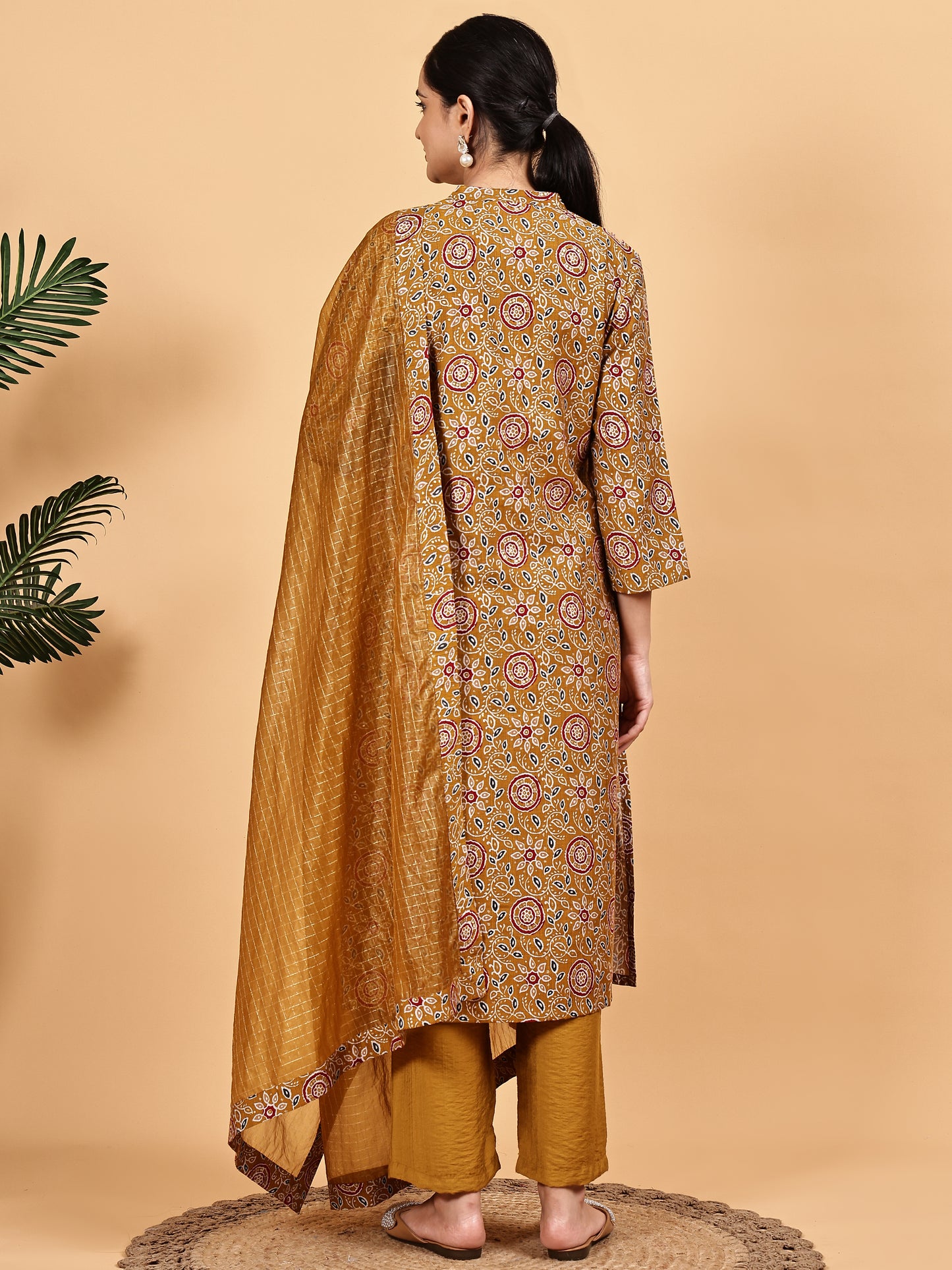 Mustard Printed Kurta Set with Dupatta