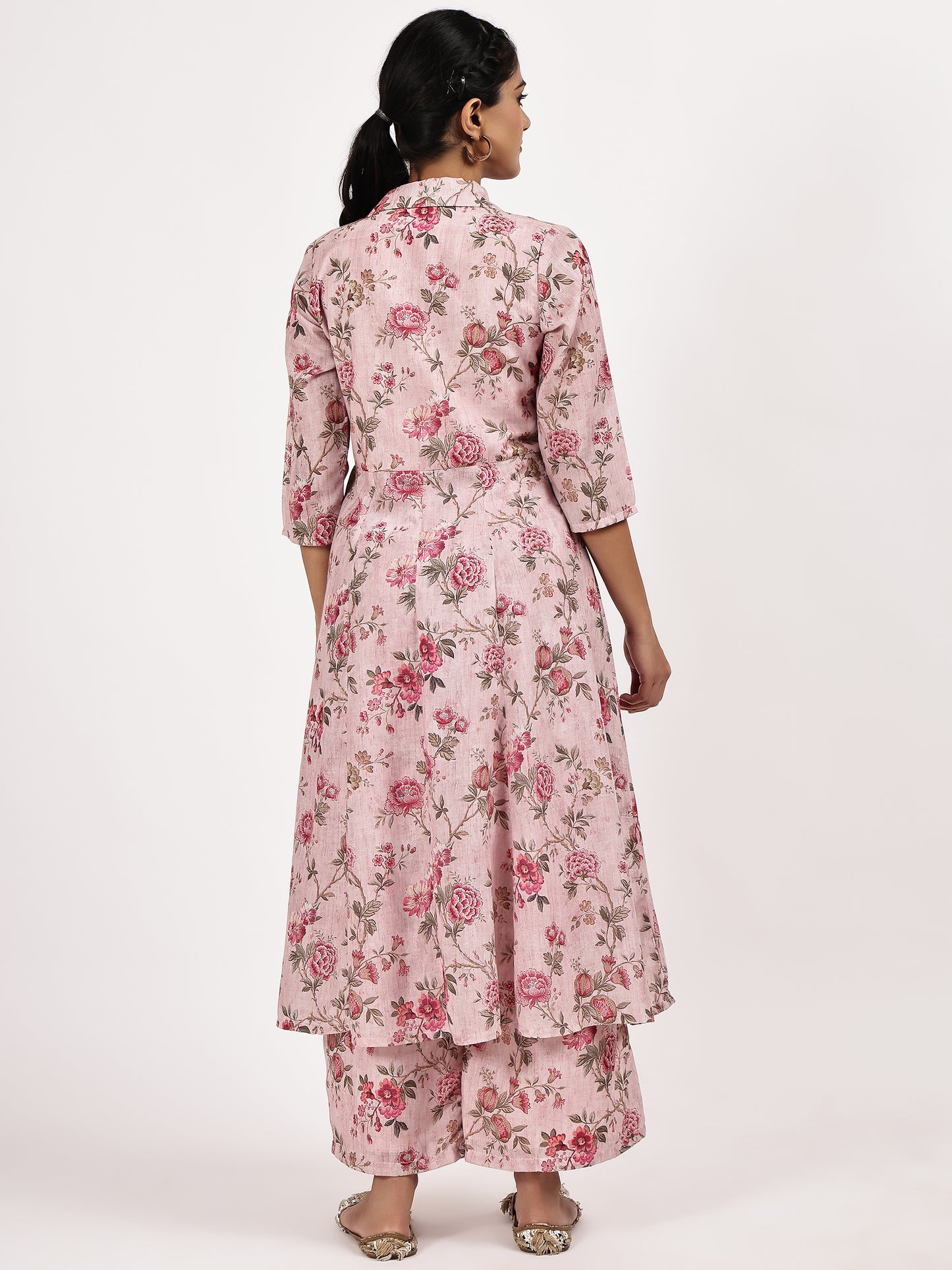 pink floral print kurta with palazzo