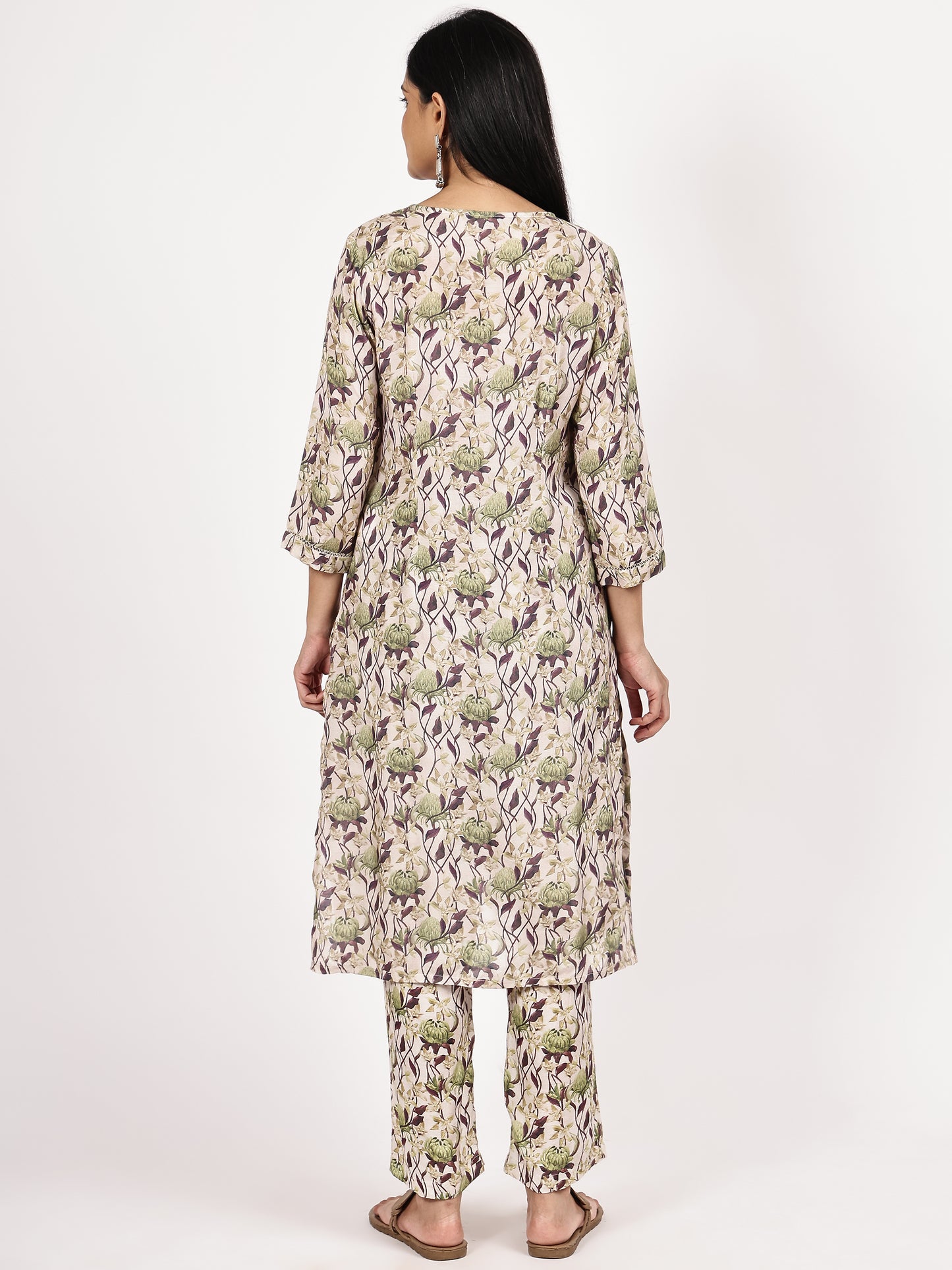 Grey Floral print Kurta with pant