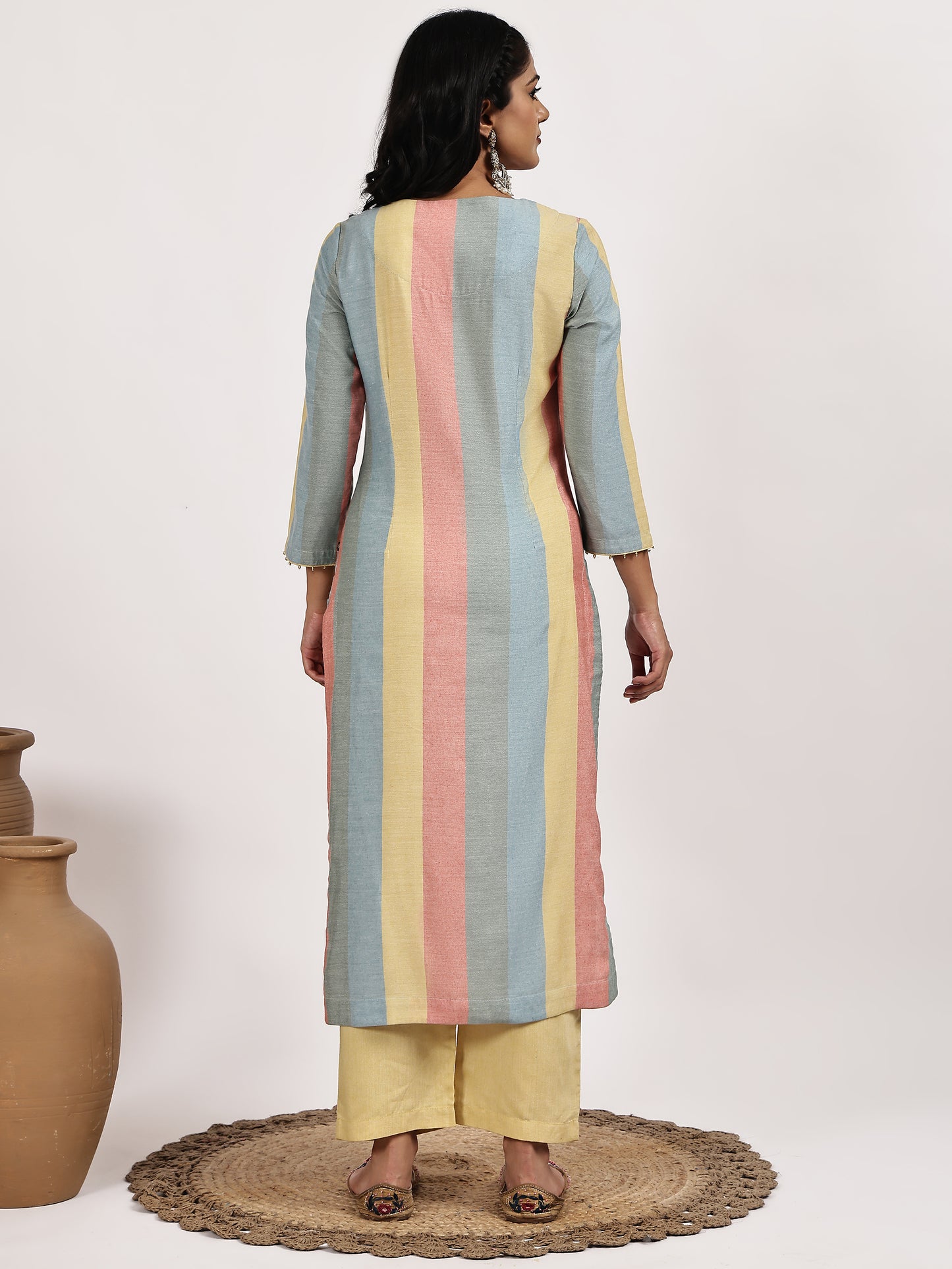 Pastel Stripped Kurta with Solid Pants