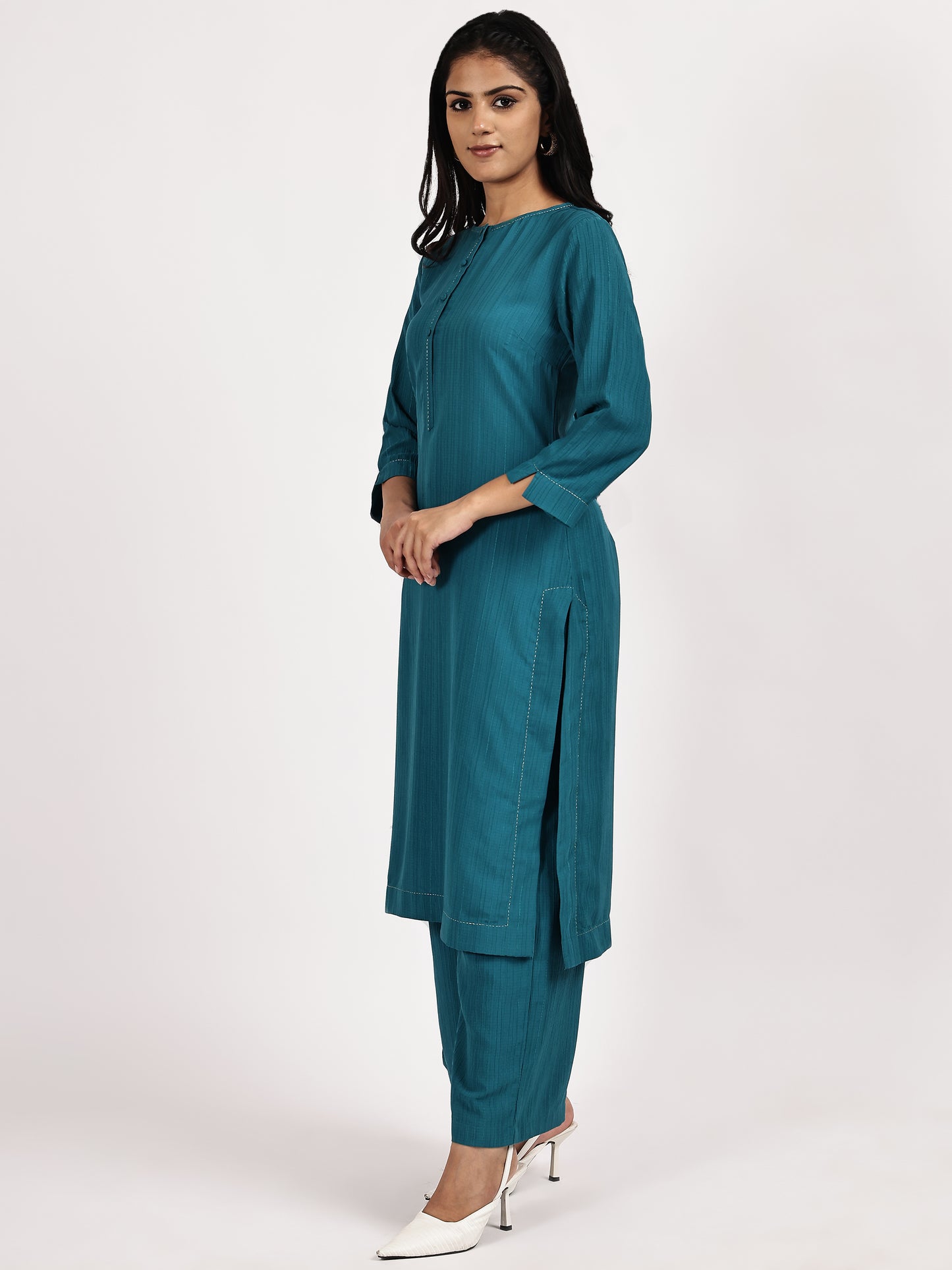 Teal Blue Solid Kurta with palazzo