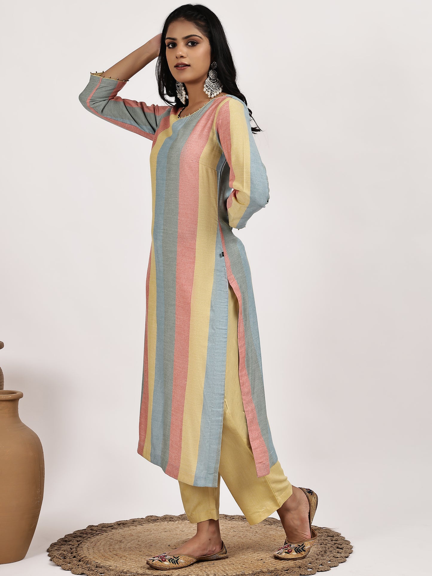 Pastel Stripped Kurta with Solid Pants