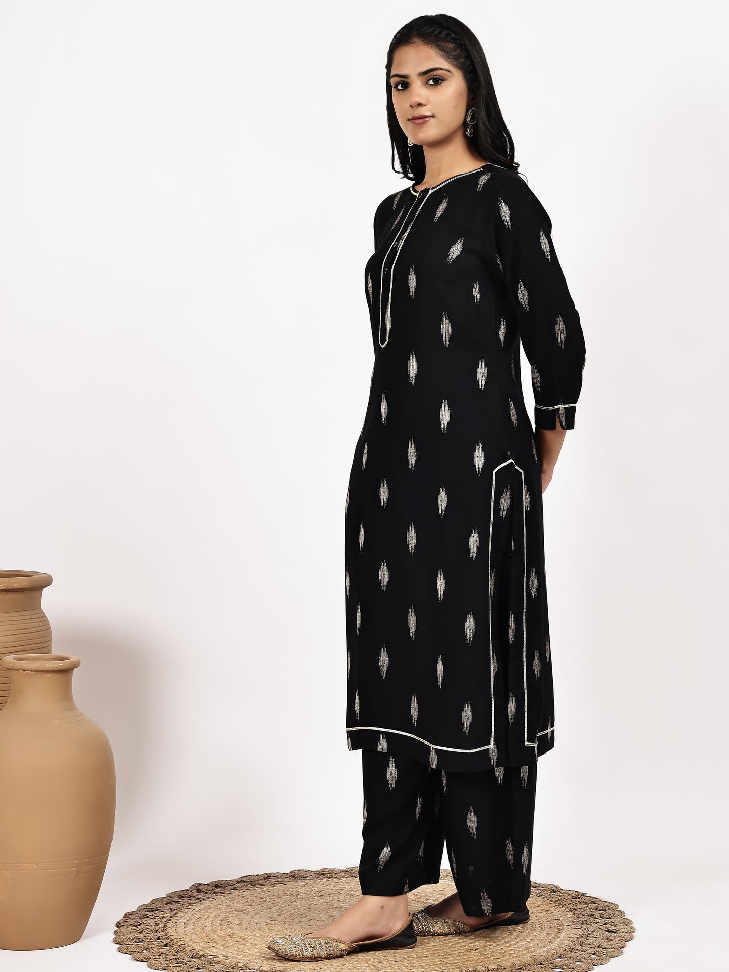 Black Print Kurta and Palazzo Set