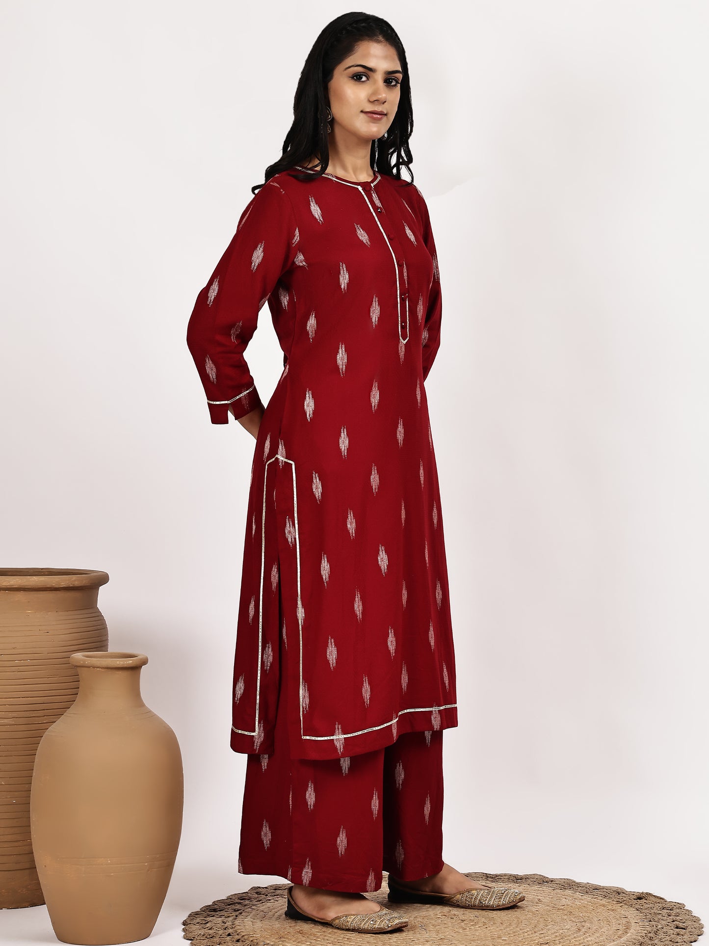 Maroon Print Kurta and Palazzo Set