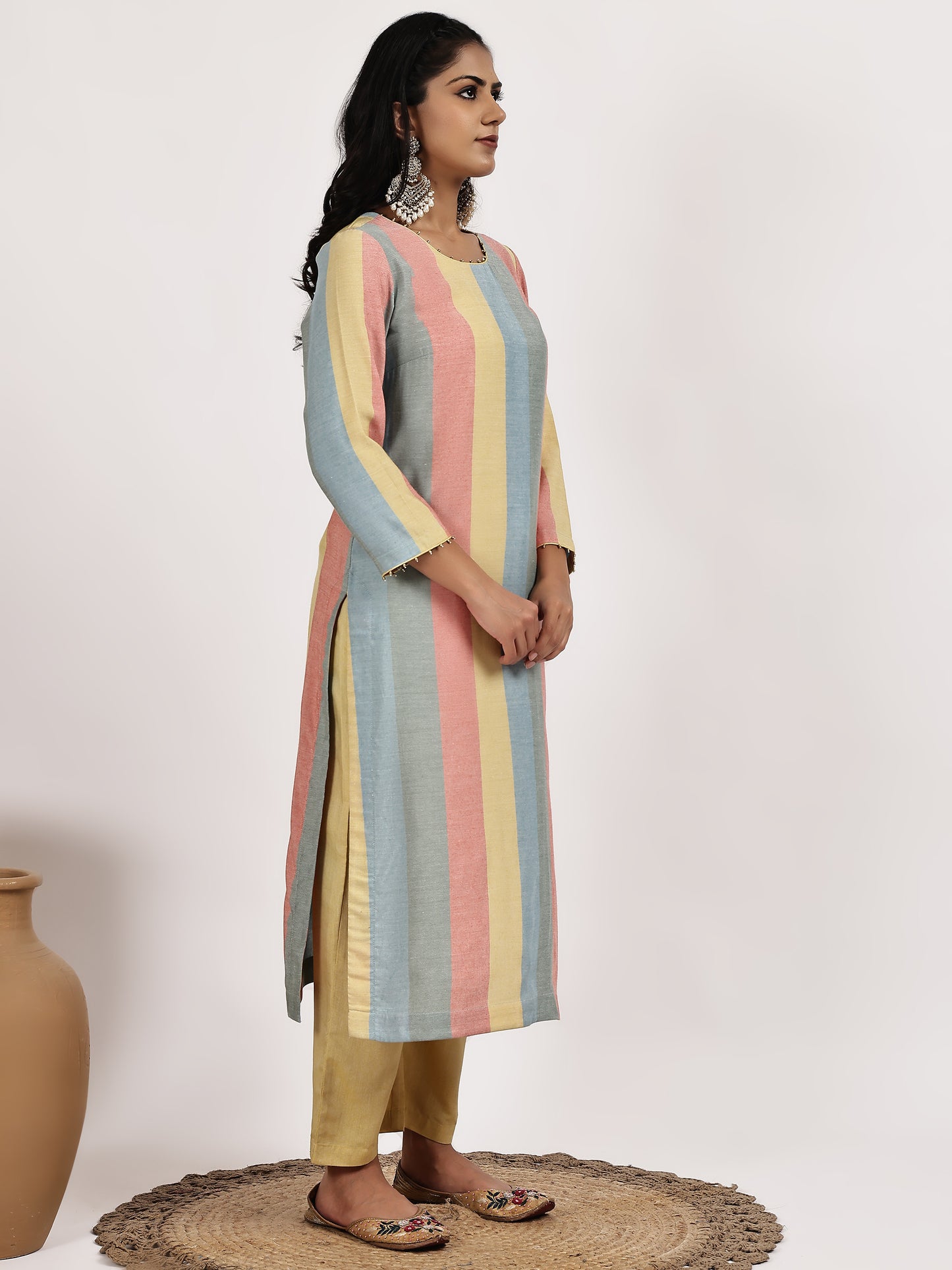 Pastel Stripped Kurta with Solid Pants