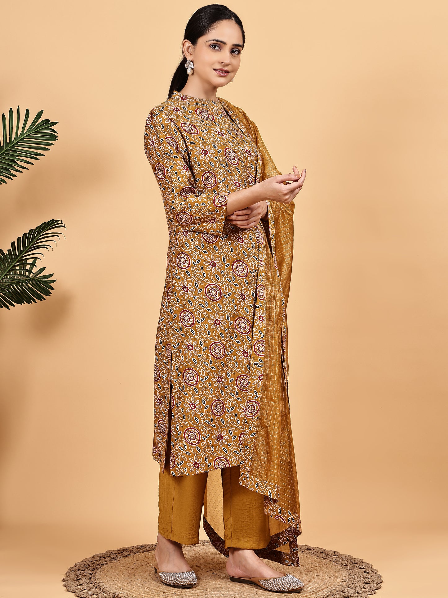 Mustard Printed Kurta Set with Dupatta