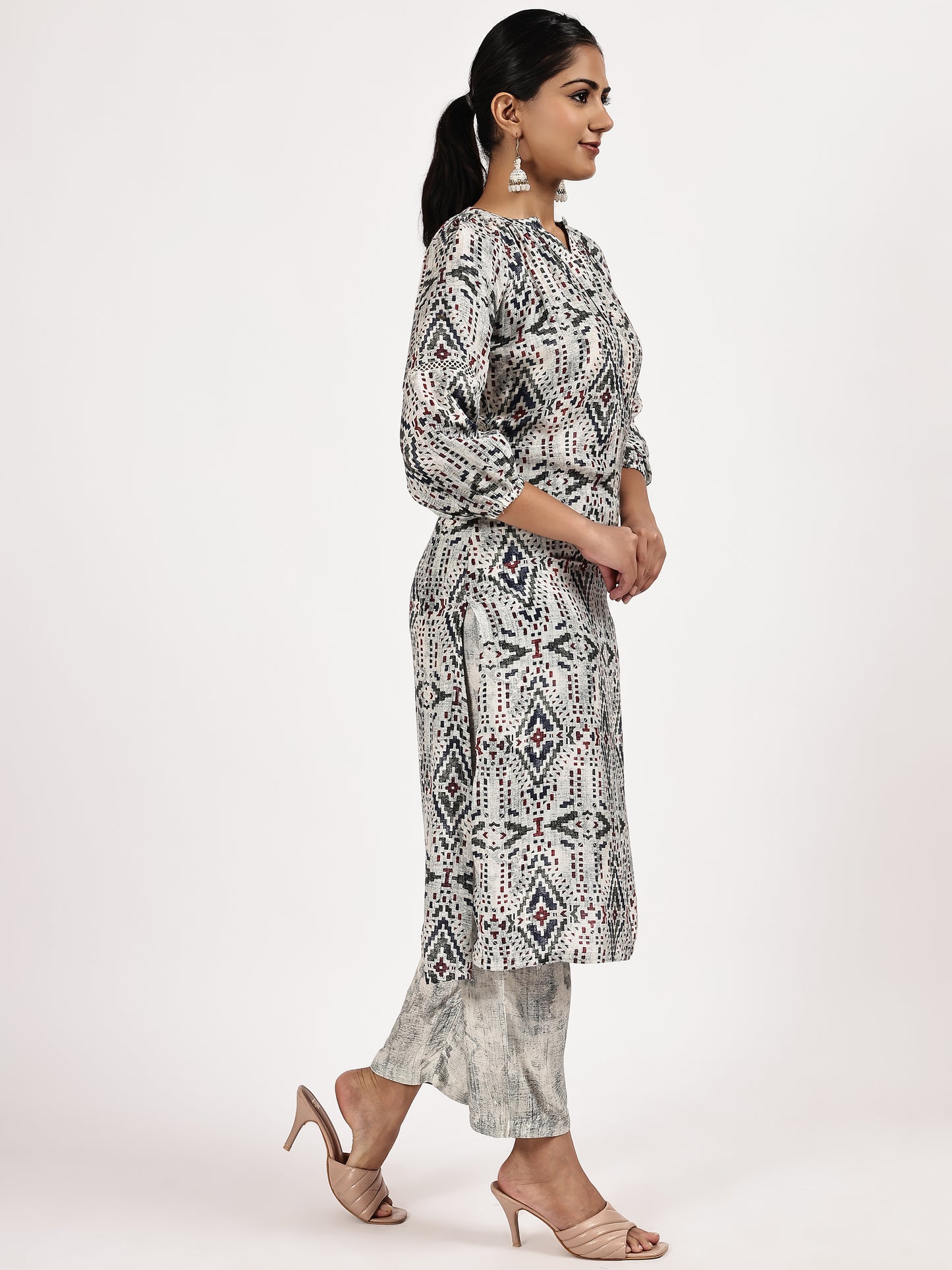 Grey Printed Kurta Set with Pants