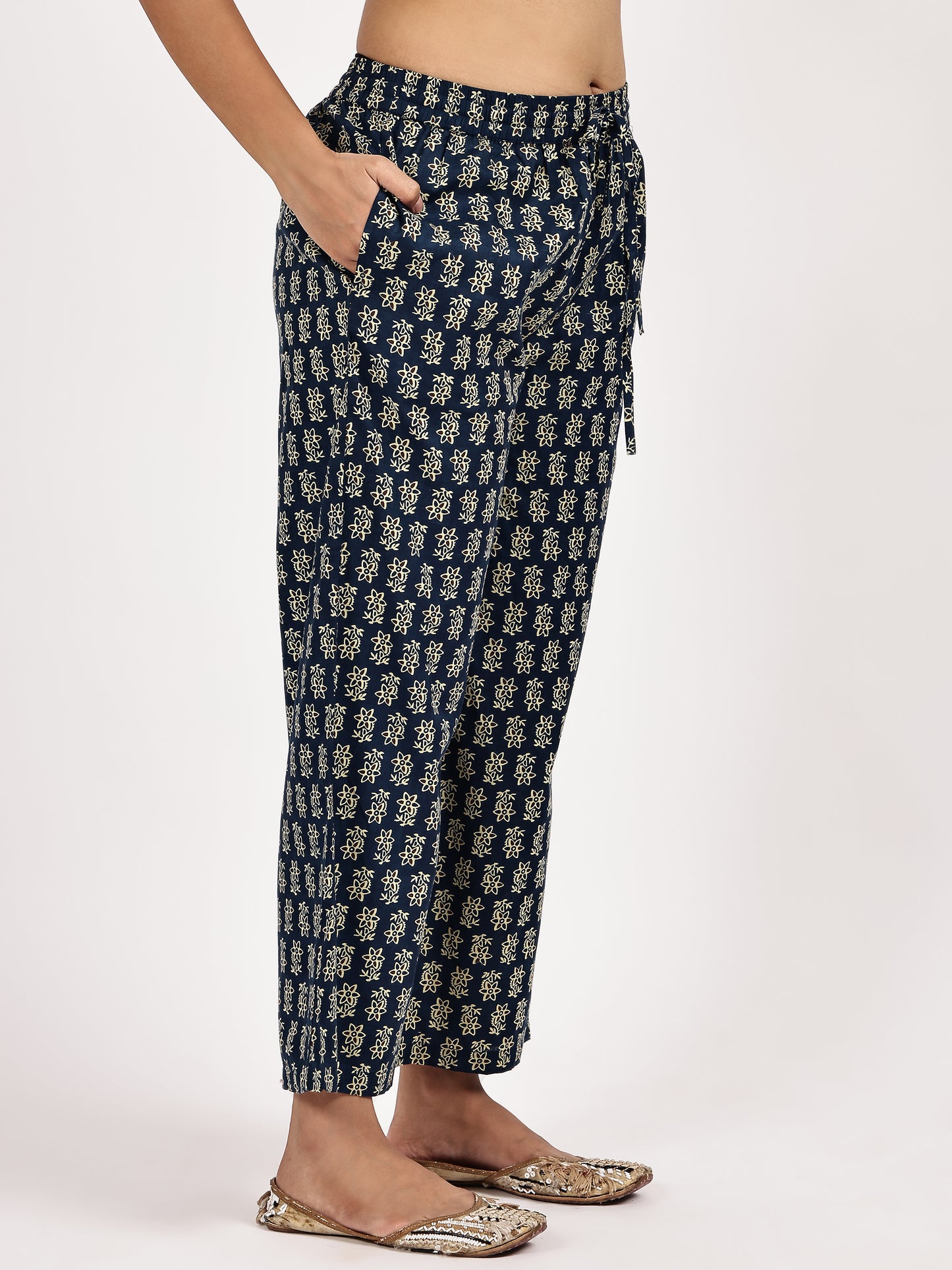 Grey floral Printed Kurta with palazzo