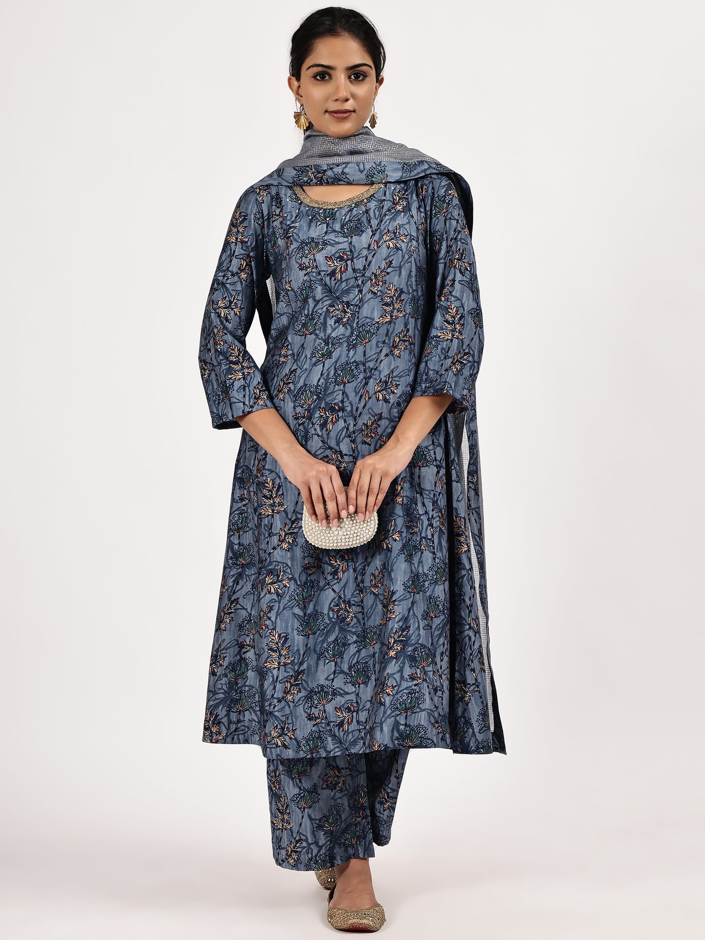 Printed Blue kurta set with dupatta