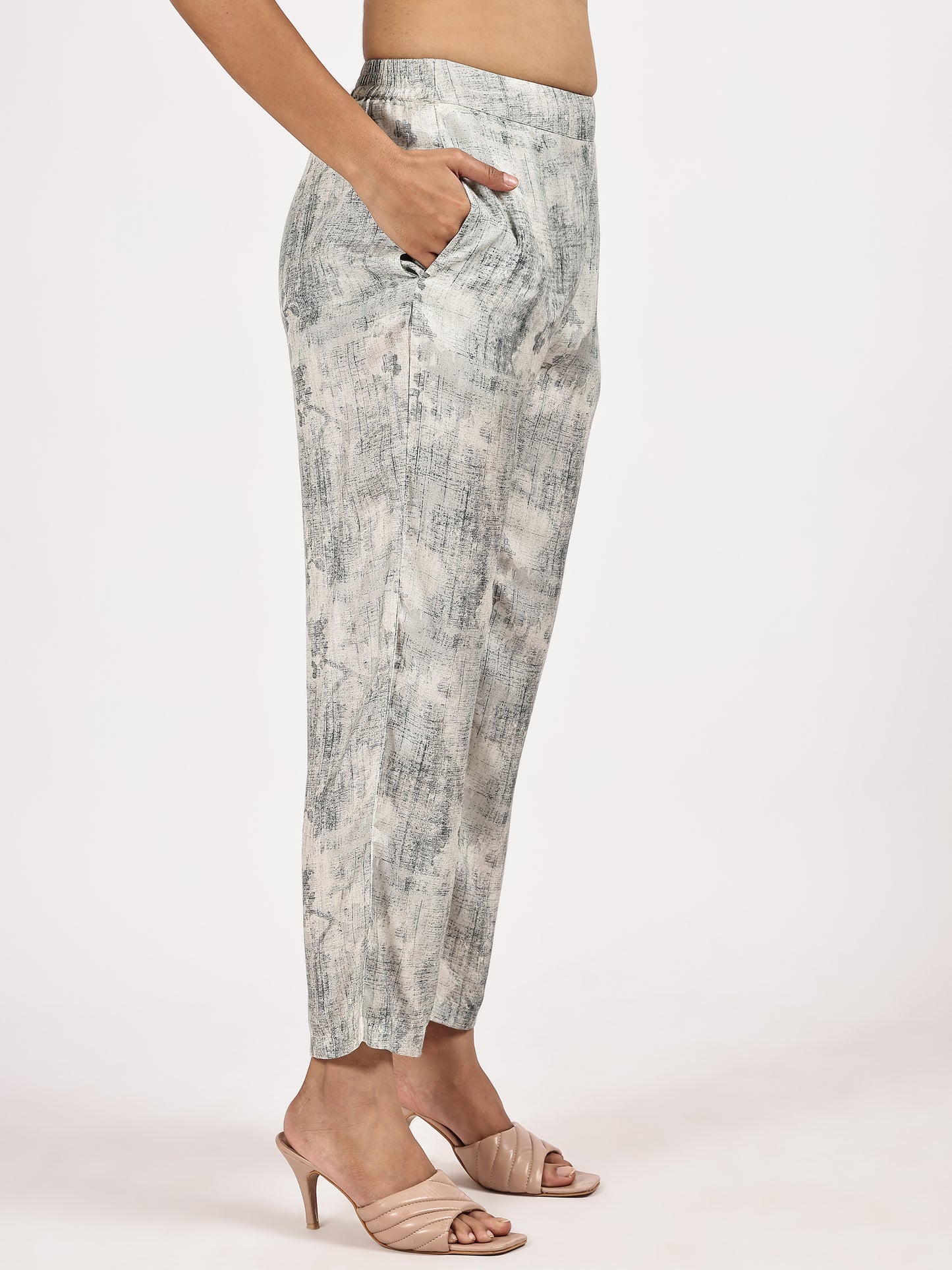 Grey Printed Kurta Set with Pants