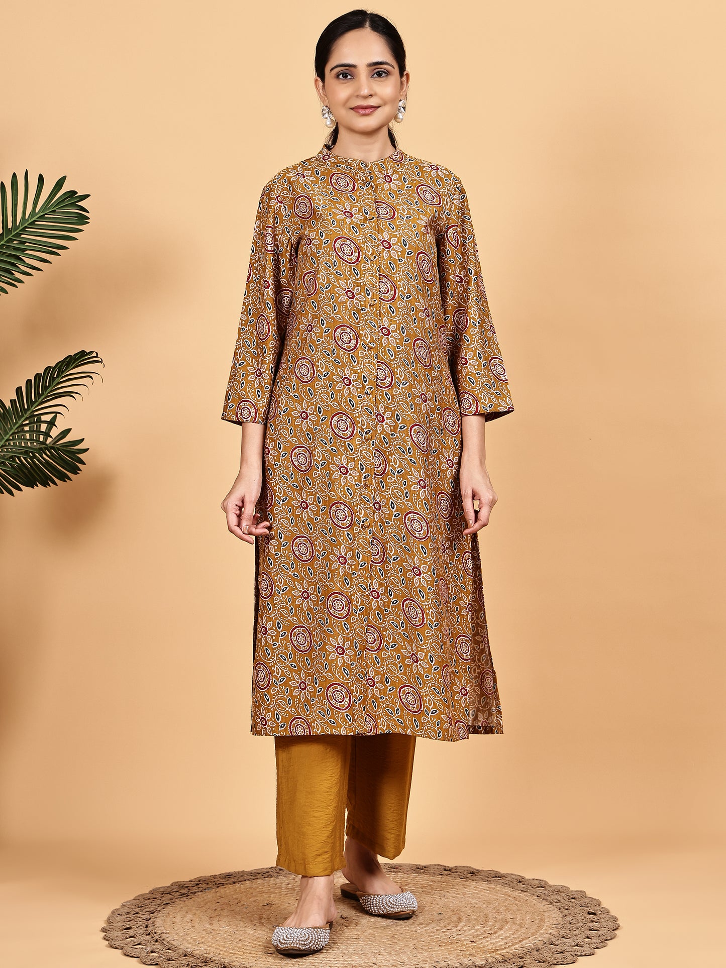 Mustard Printed Kurta Set with Dupatta