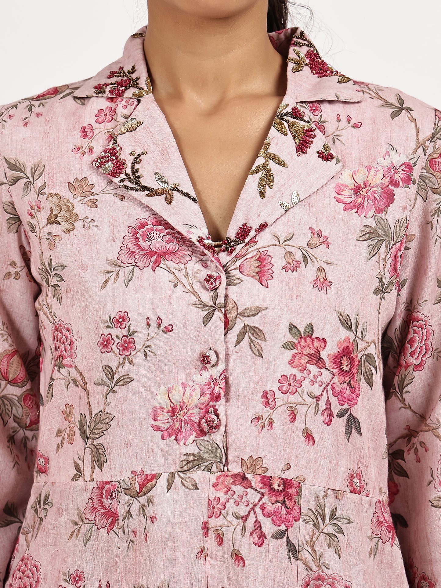 pink floral print kurta with palazzo