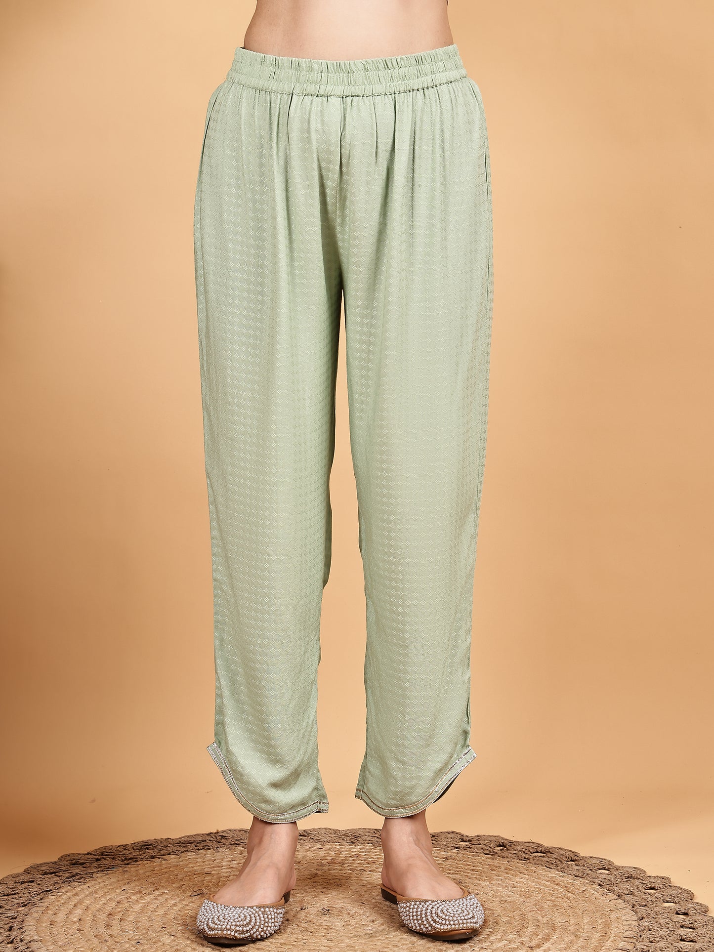 Mint Green Solid Kurta Set with Floral Printed Dupatta