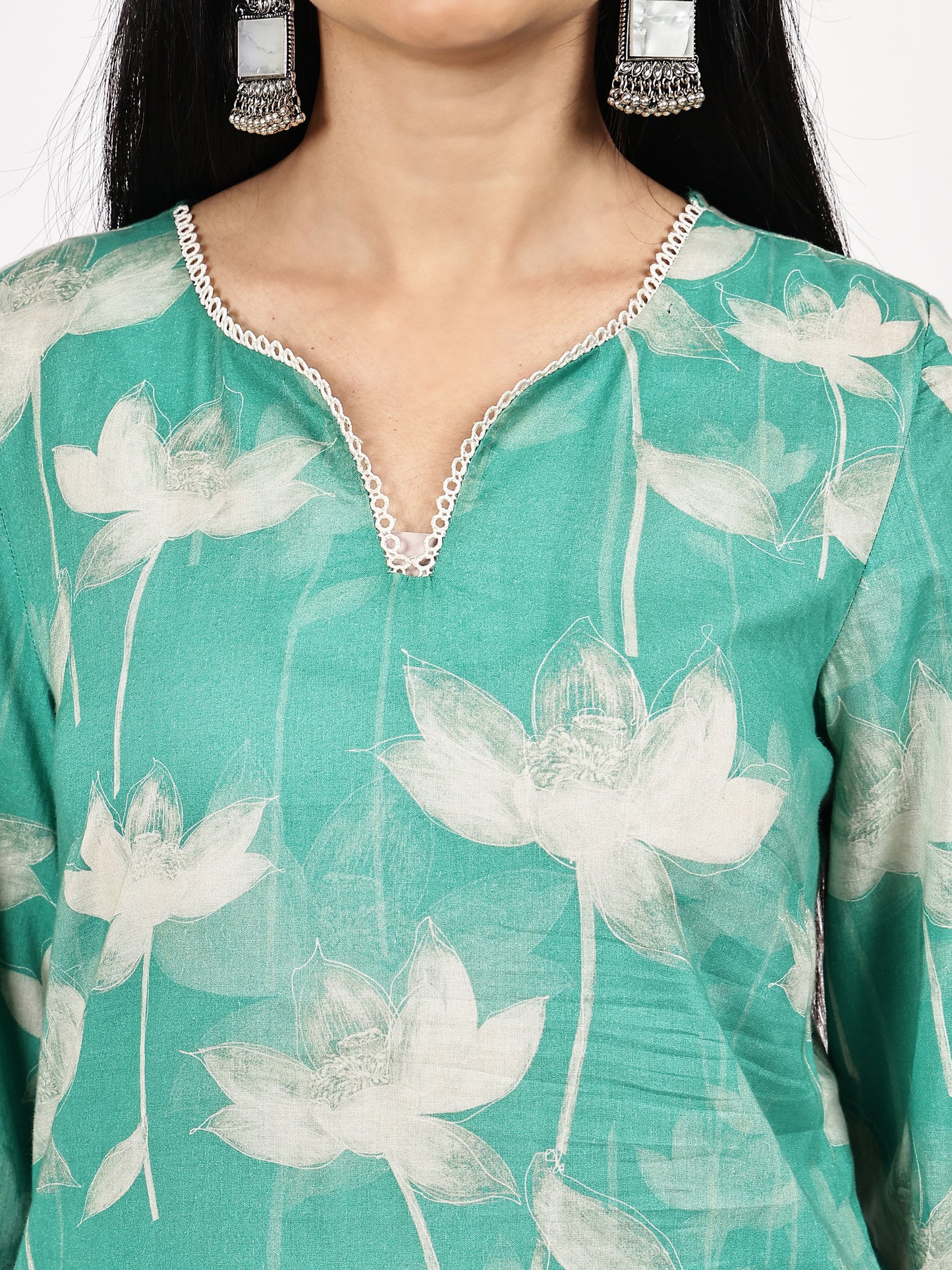 Sea Green Printed Kurta Set with Dupatta