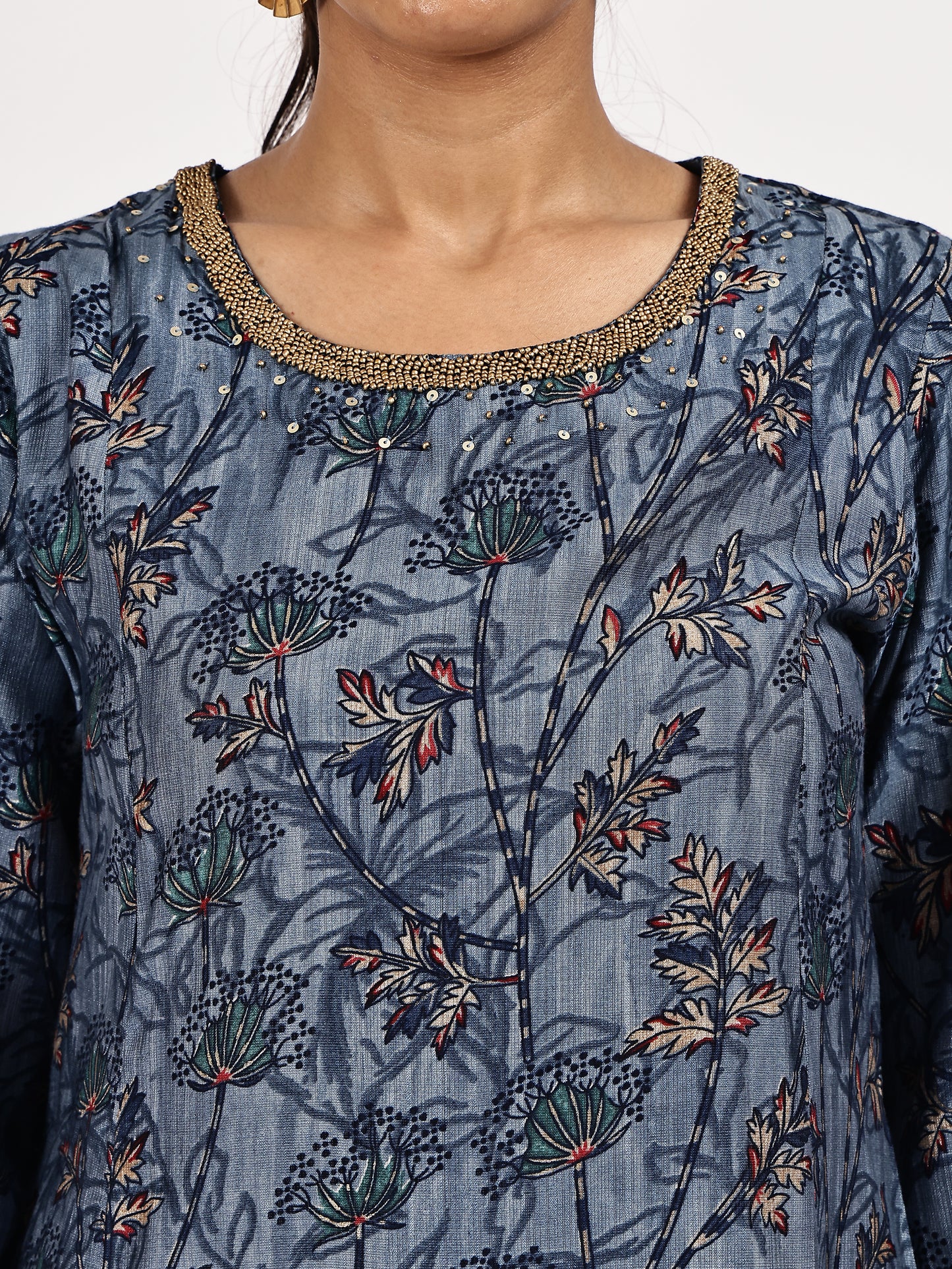 Printed Blue kurta set with dupatta