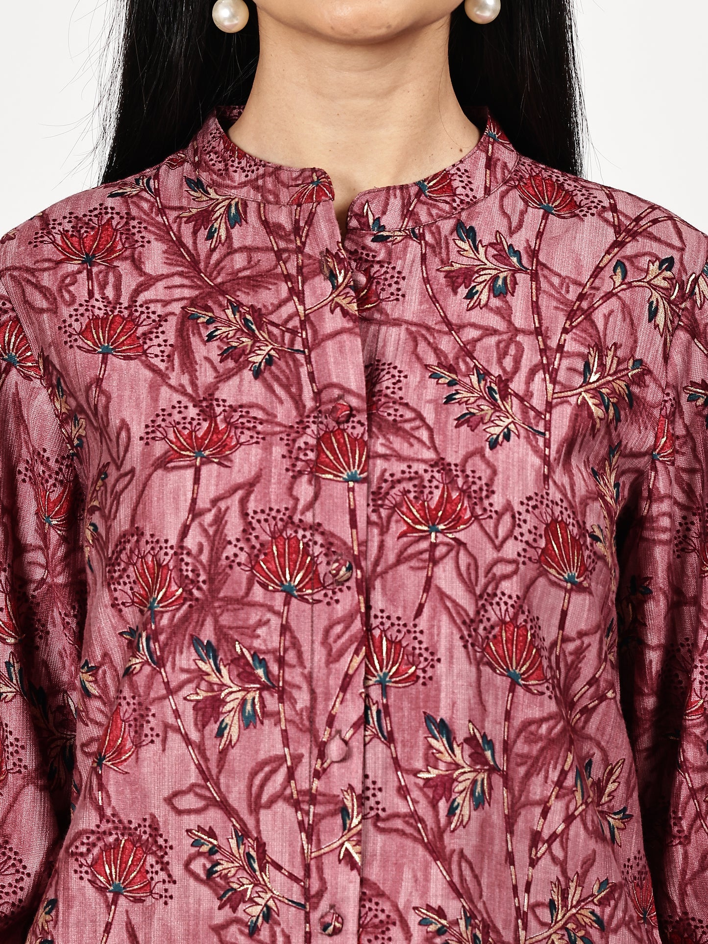 Maroon Printed Kurta Set with Chiffon Dupatta