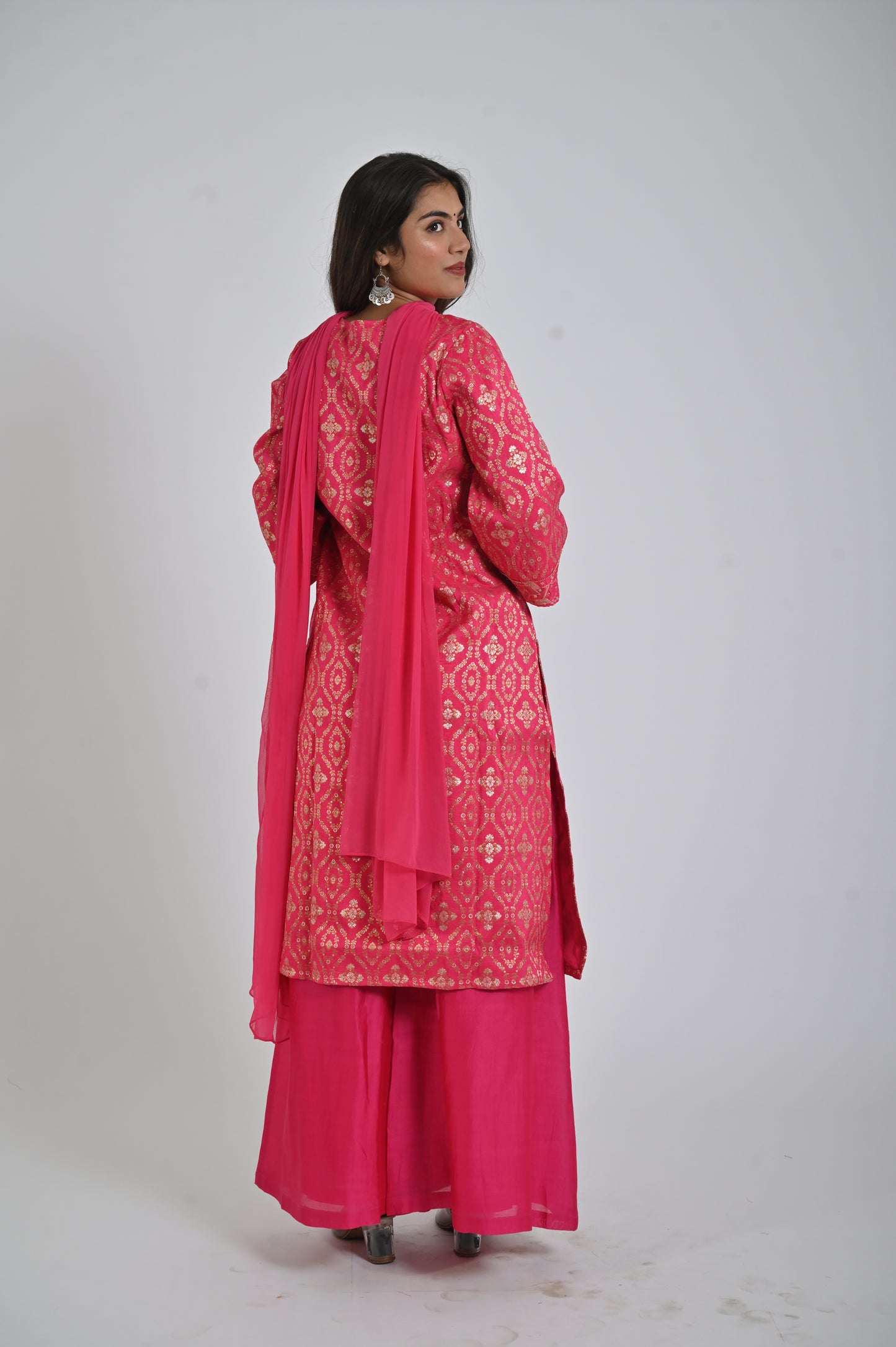 Dark Pink Kurta with plazzo & Dupatta