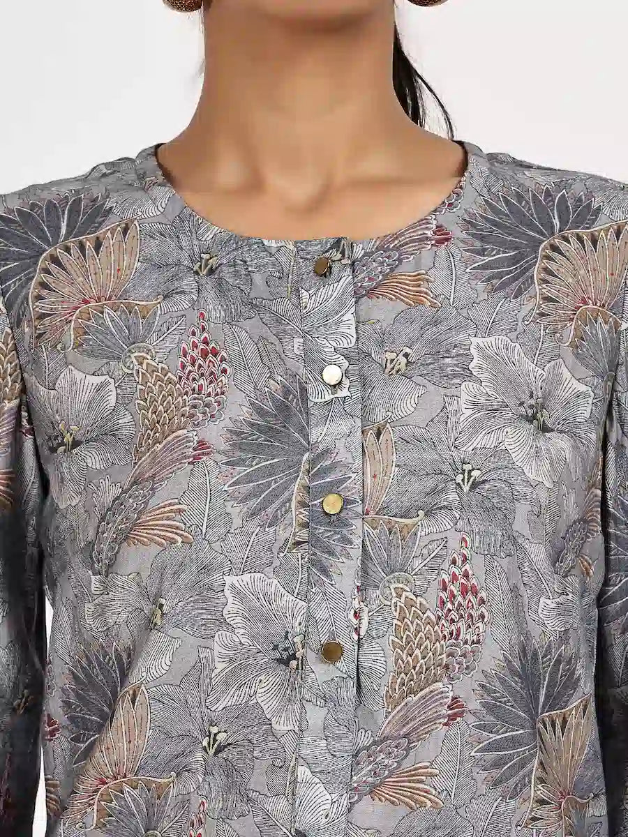 Grey Casual Printed Kurta with afghani salwar - The Bebla