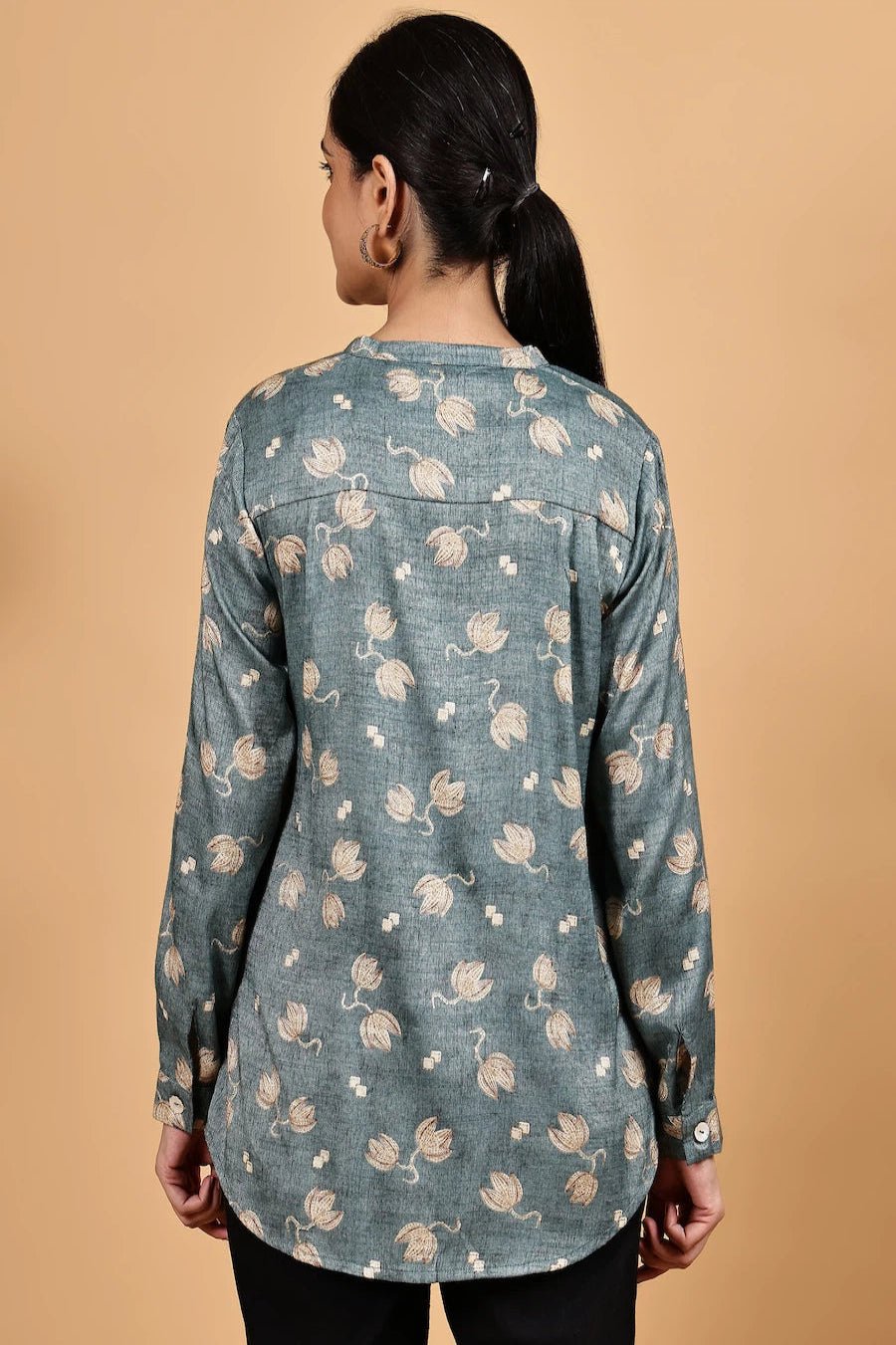 Mandarin collar front opened full sleeve printed shirt - The Bebla