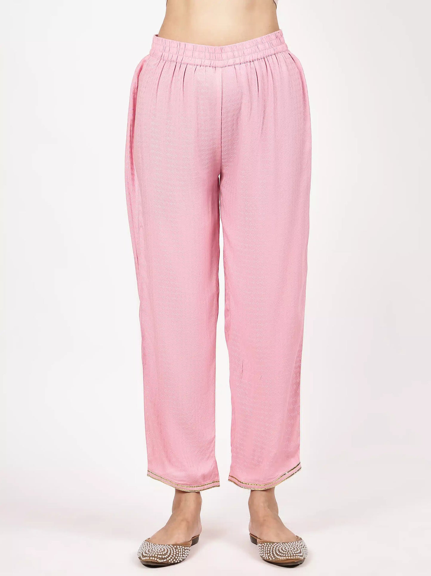 Pink Textured Kurta Set with Floral Dupatta - The Bebla