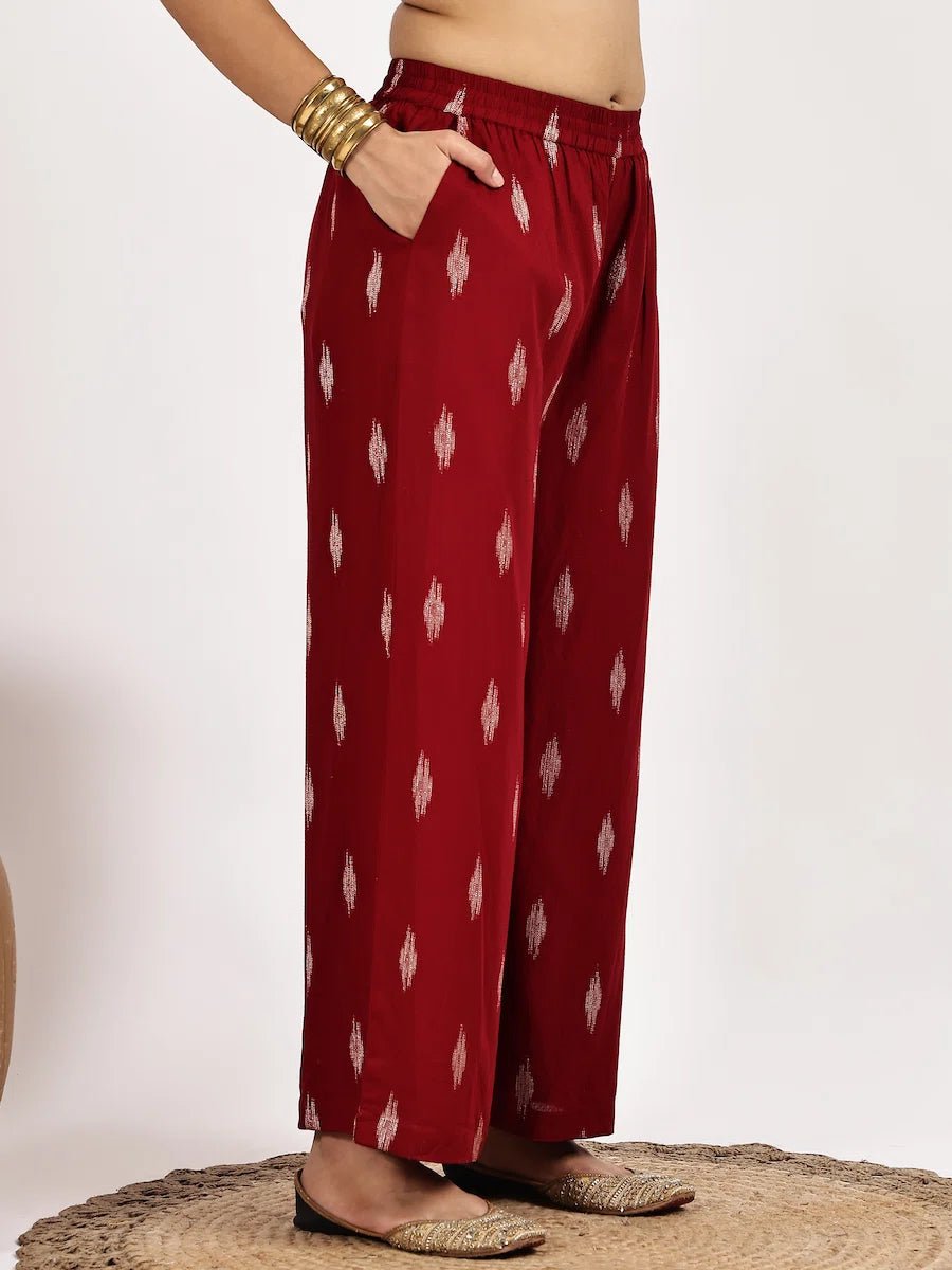 Red Print Kurta and Palazzo Set - The Bebla