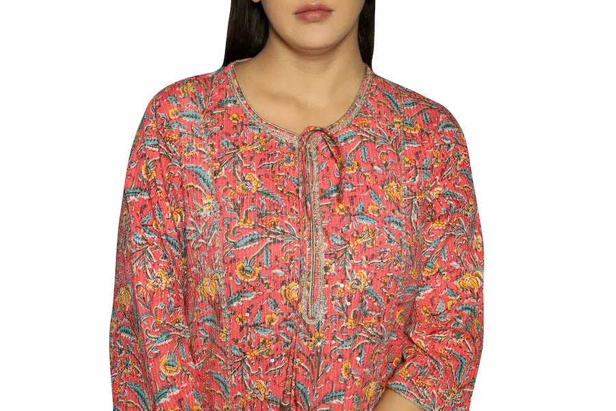 Rust Pink Printed Straight Kurta Along With Pants - The Bebla