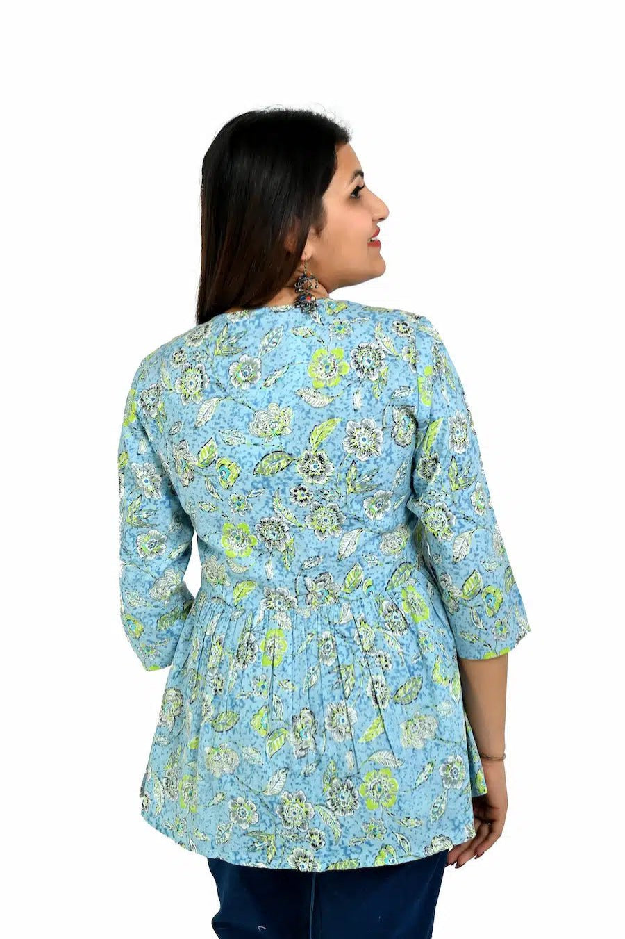 Women’s Aqua Blue Dress with Subtle Floral Pattern - The Bebla