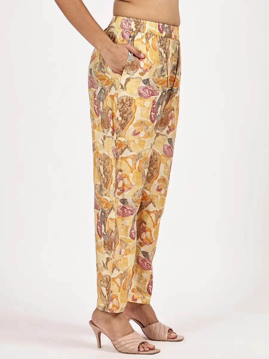 Yellow Floral Printed Cotton Kurta Set with Ombre Dupatta - The Bebla