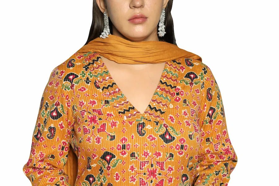Yellow Priented Straight Kurta Along With Printed Pant - The Bebla