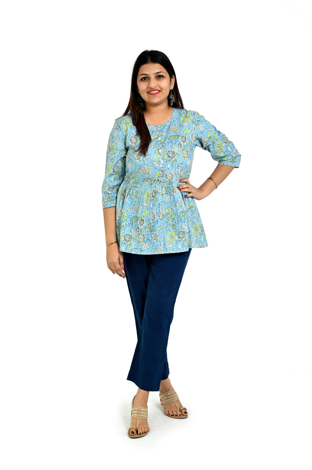 Women’s Aqua Blue Dress with Subtle Floral Pattern