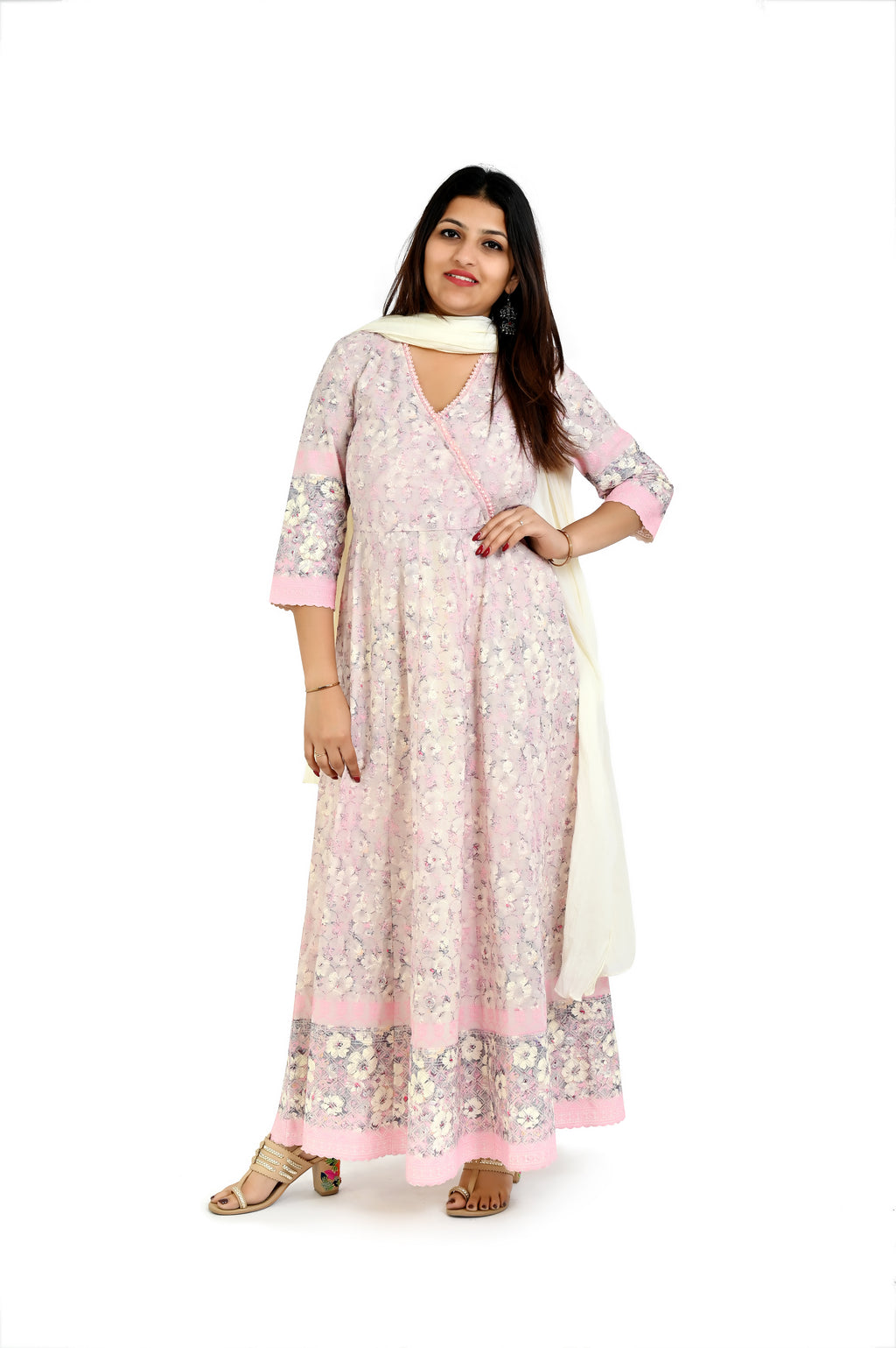 Light Pink With White Printed Kurta And Pant