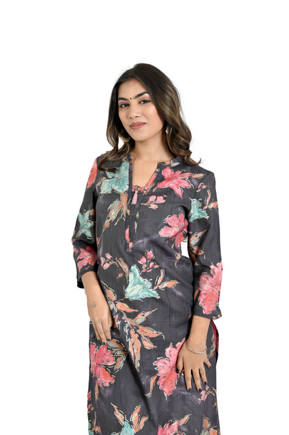 Gray-color printed kurta with straight pants