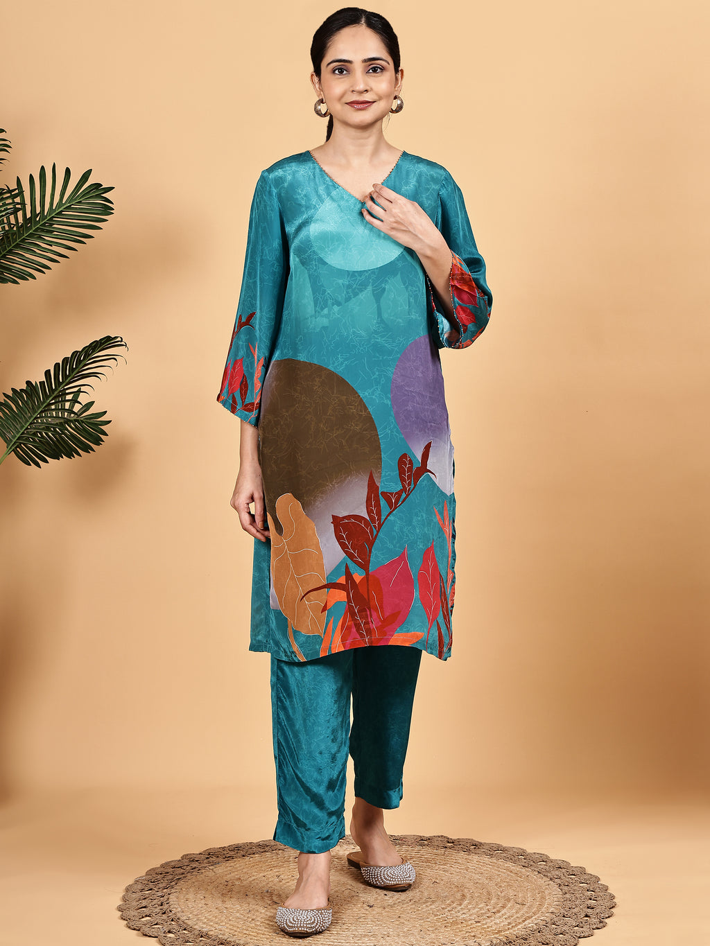 Teal Abstract Print Co-ord Set