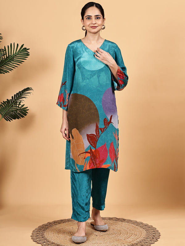 Teal Abstract Print Co-ord Set