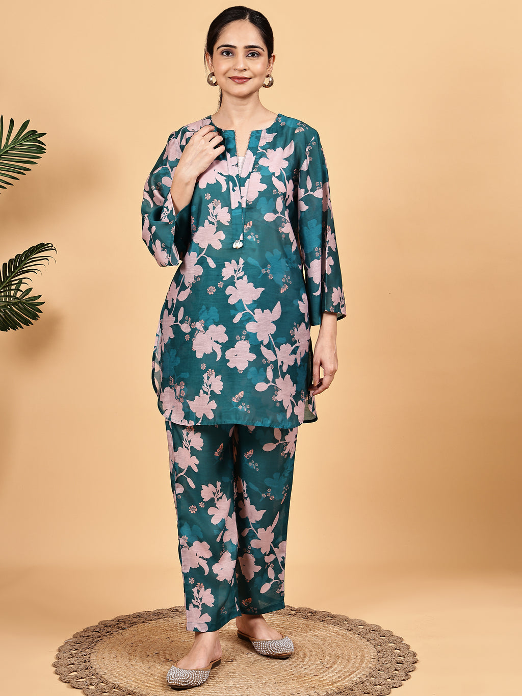 Teal Floral Print Co-ord Set