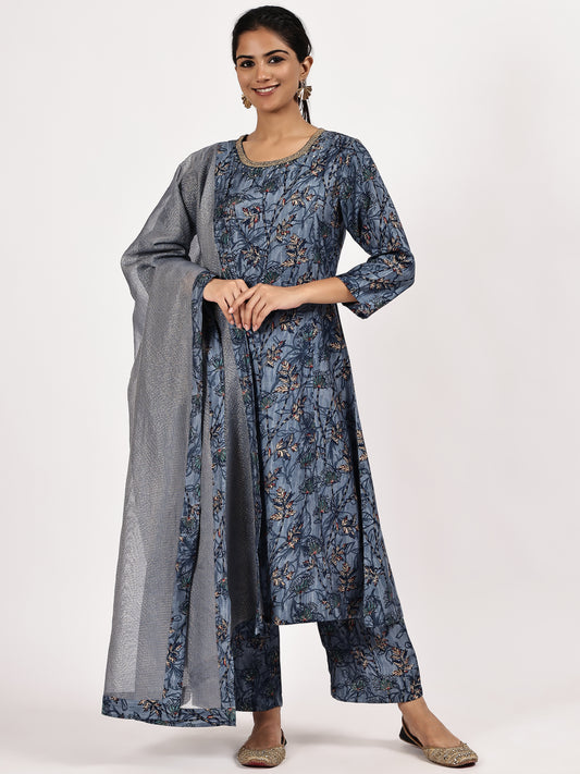 Printed Blue kurta set with dupatta