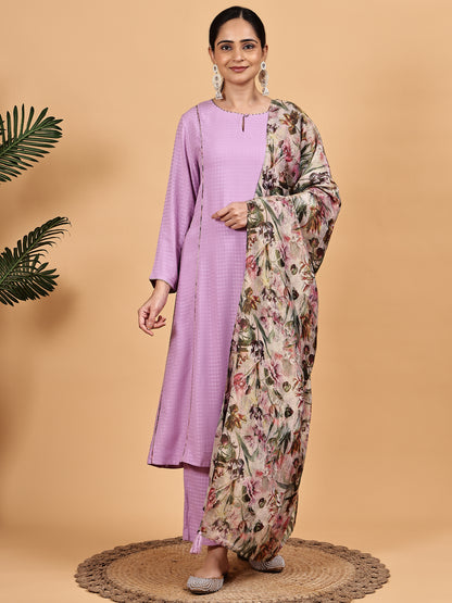 lavender Kurta Set with Floral Dupatta