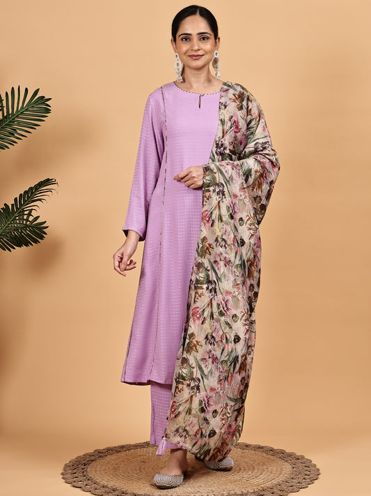 lavender Kurta Set with Floral Dupatta