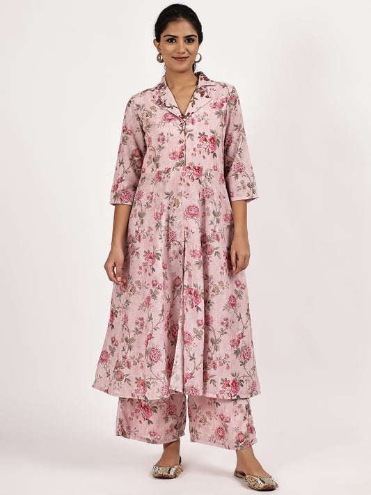 pink floral print kurta with palazzo