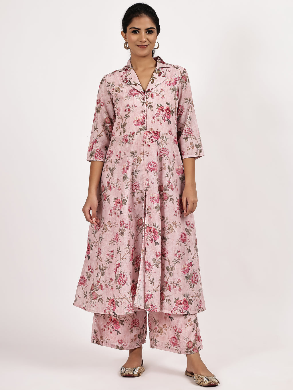 pink floral print kurta with palazzo