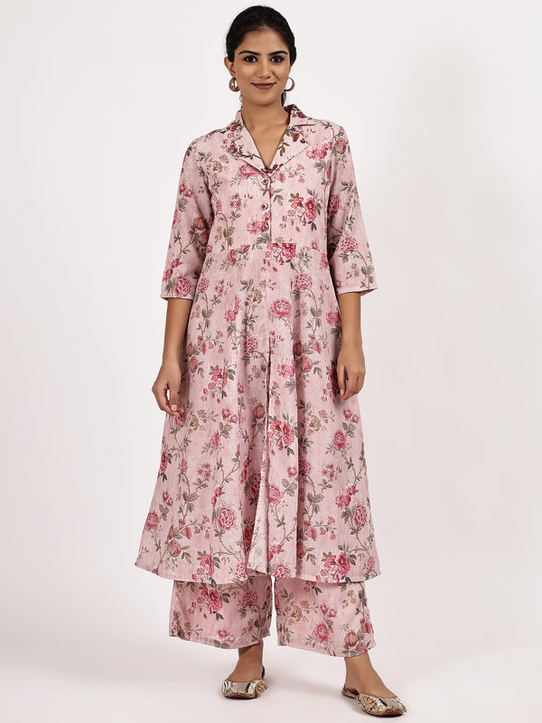 pink floral print kurta with palazzo