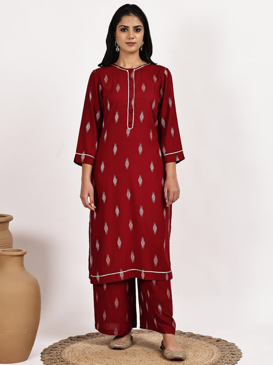 Maroon  Print Kurta and Palazzo Set