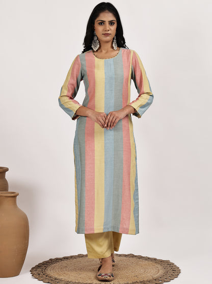 Pastel Stripped Kurta with Solid Pants