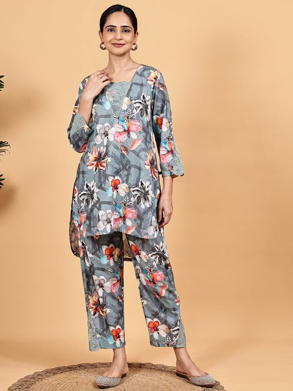 Grey Floral Printed Co-ord Set