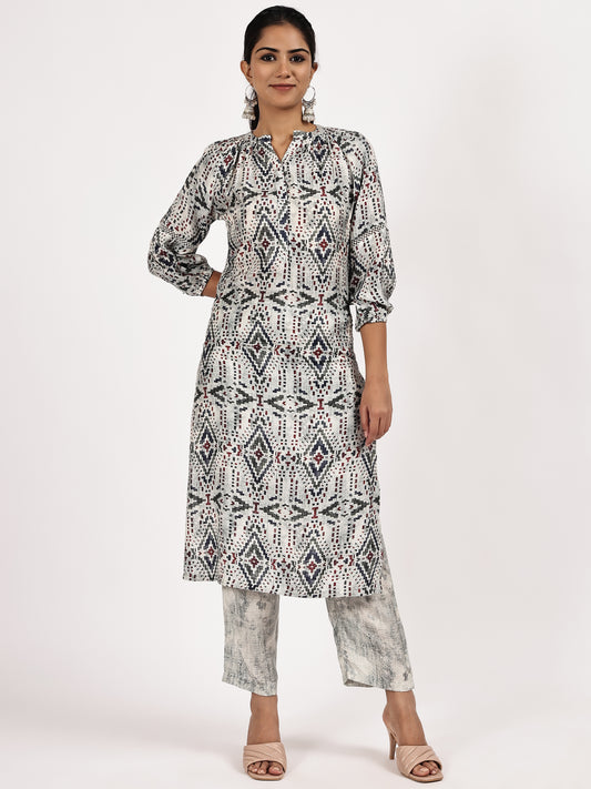 Grey Printed Kurta Set with Pants