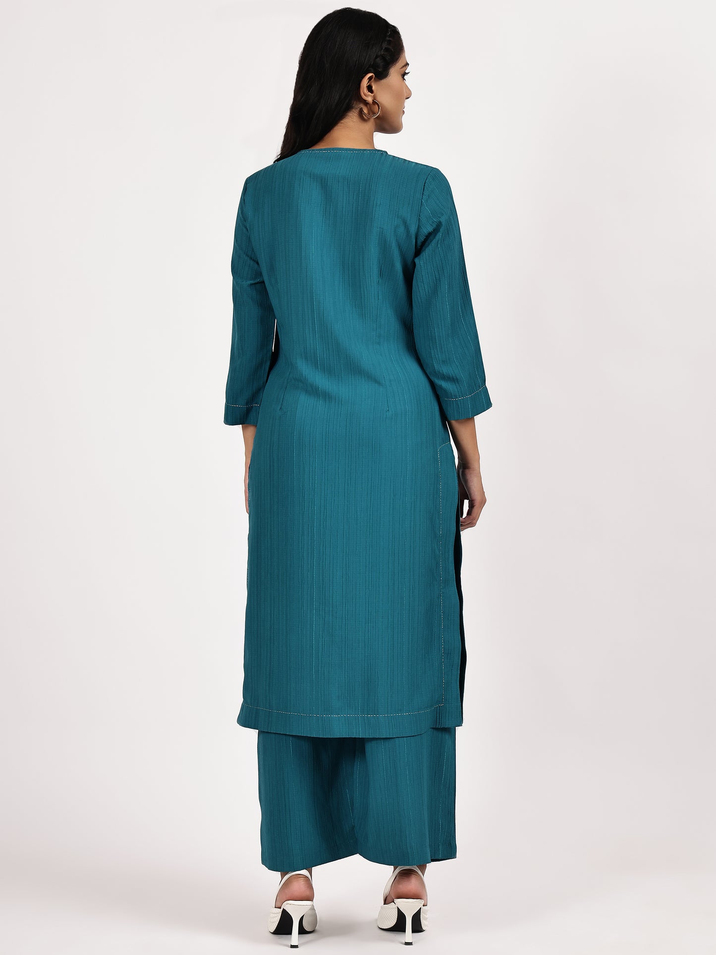 Teal Blue Solid Kurta with palazzo